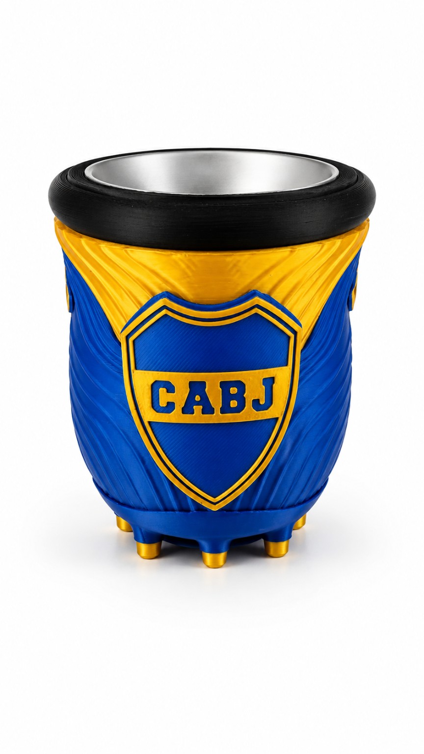 Mate azul y dorado de Boca impreso en 3D
